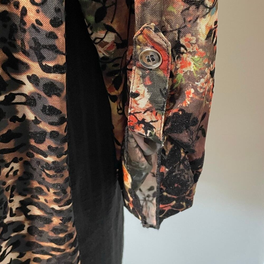 Calessa Tunic Top Sz XL Velvet Burnout Lace Floral Animal Prints Artsy Lagenlook - Picture 9 of 12